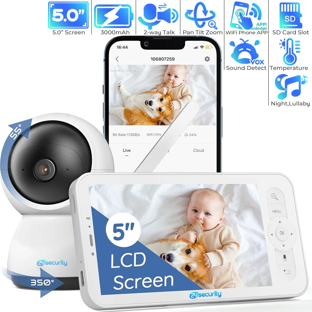 5 Zoll WiFi Babyphone mit Bildschirm 1080P App