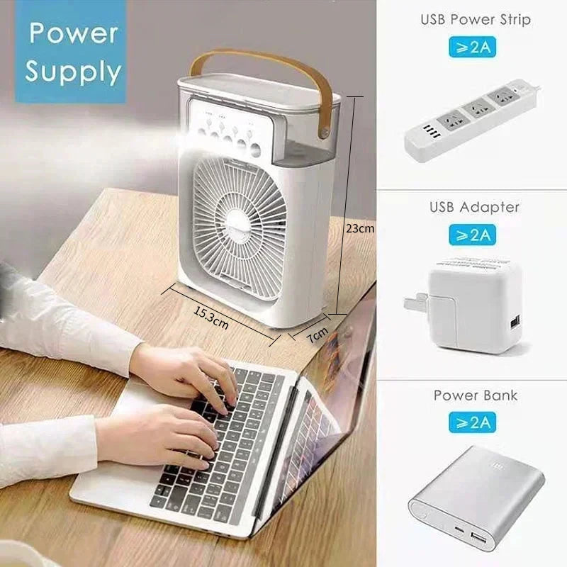 3-in-1 Ventilator & Mini-Luftkühler mit LED-Nachtlicht